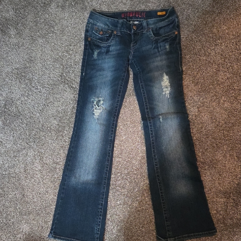 Hydraulic Dark Blue Distressed Flare Jeans